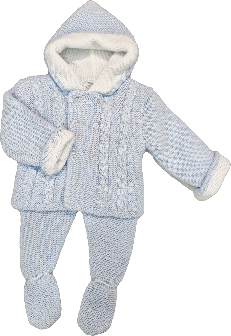 Sardon 025V-313 Knitted Baby Piece Set Hooded Coat and Trousers