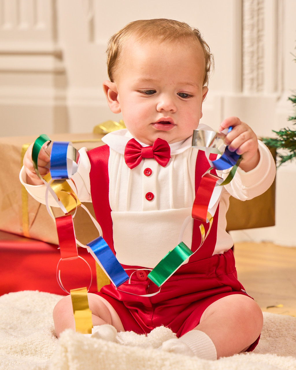 Caramelo Boys Red Soft Dungaree Shorts with Matching Ivory