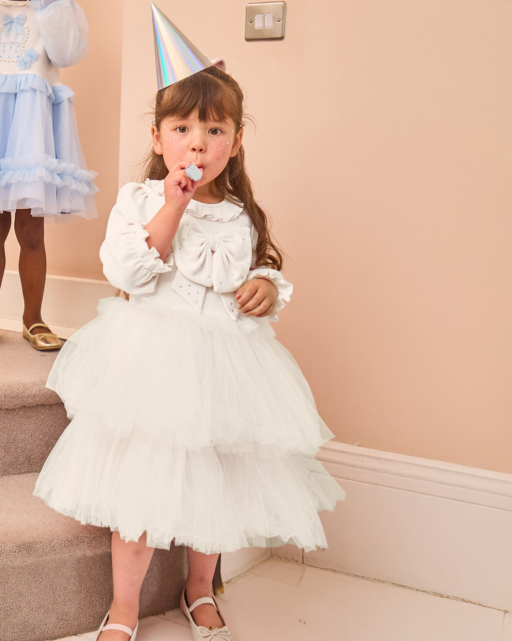 Caramelo Girls Ivory Tulle Twofer Sparkle Dress with Matching Hair