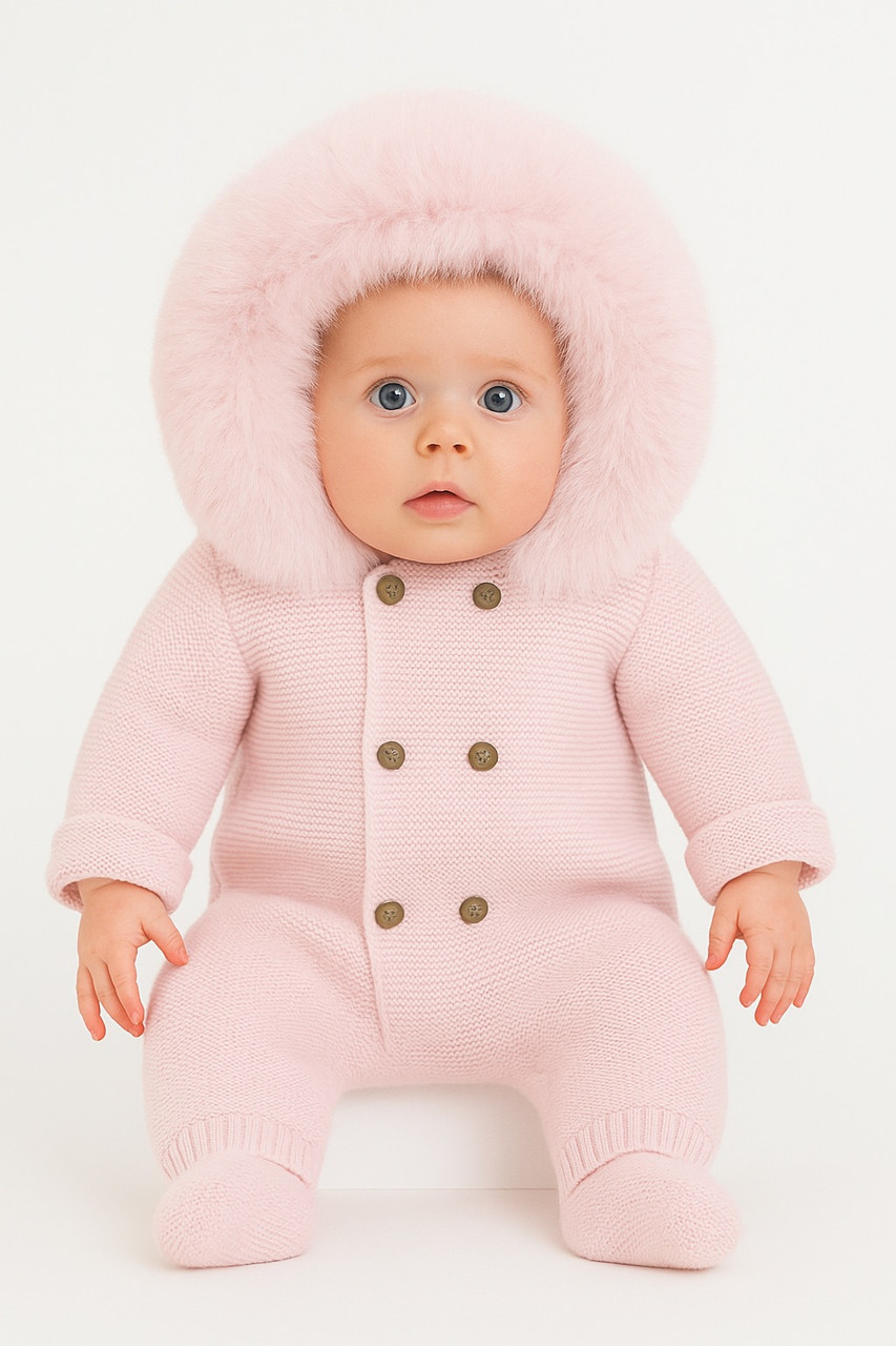 Martin Aranda 028-10275 Knitted Faux Fur Hooded Pram Suit Pink