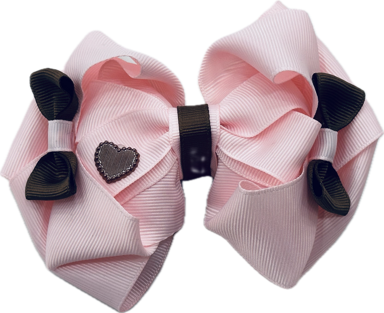 Bow Diva Pink/Brown Heart Hair Bow To Match 'Initial Icon