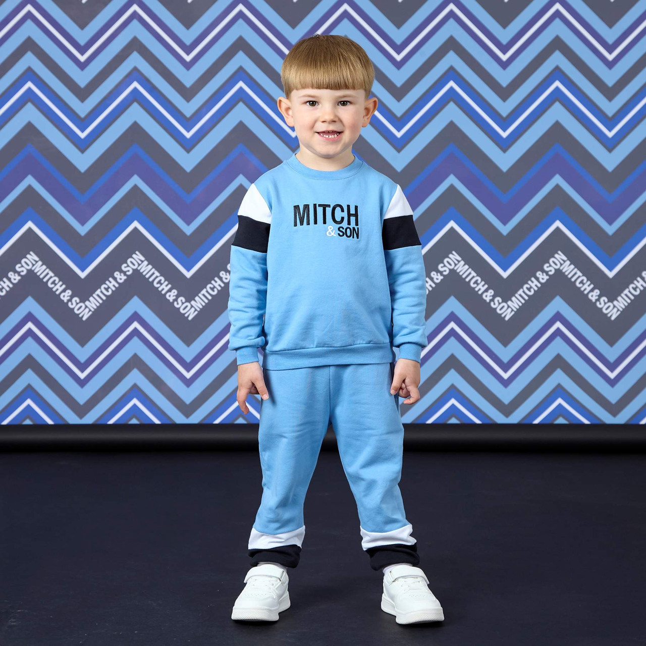 Mitch & Son Boys Cornflower Blue Contrast Panel Crewneck Tracksuit