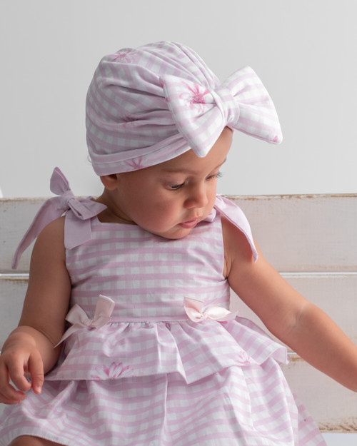 Caramelo 104583 Baby Girls Gingham Flower Turban - Pink