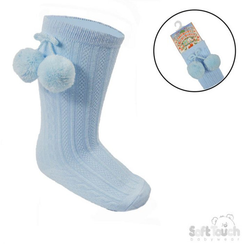 Knee Length Socks with Pom Blue Kiddie Boutique By Claire