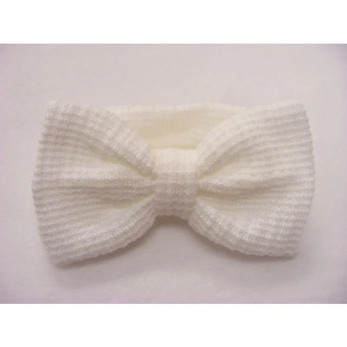Kinder CT165 Baby Girls Large Bow Waffle Knit Earwarmer Headband - White
