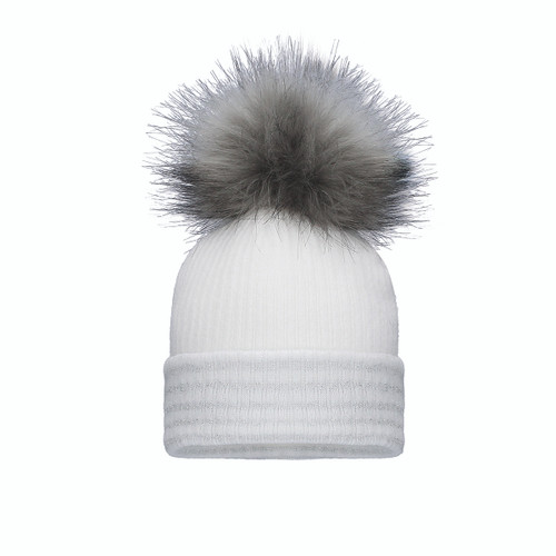 Pom Pom Envy Baby Hat Stripe Single - White/Grey.