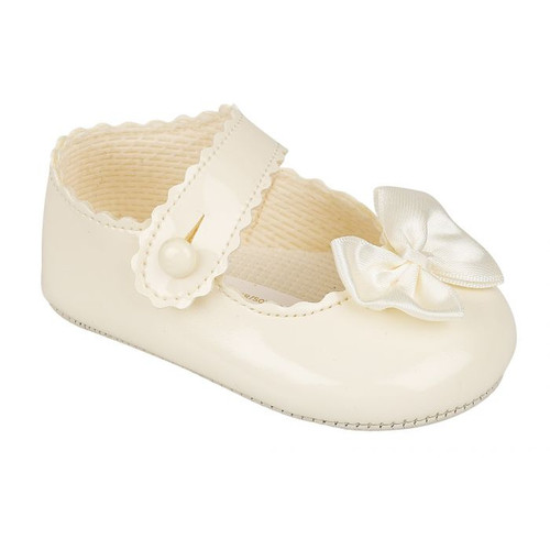 Baypods B604 -  Girls Ivory Picot Bow Soft Sole Shoes