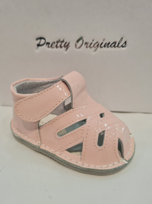 Pretty Originals UE00136E Girls Pink Patent Lattice Sandal with Velcro Fastening