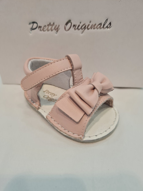 Pretty Originals UE01330E Girls Pink Leather Sandal with Leather Double Bow