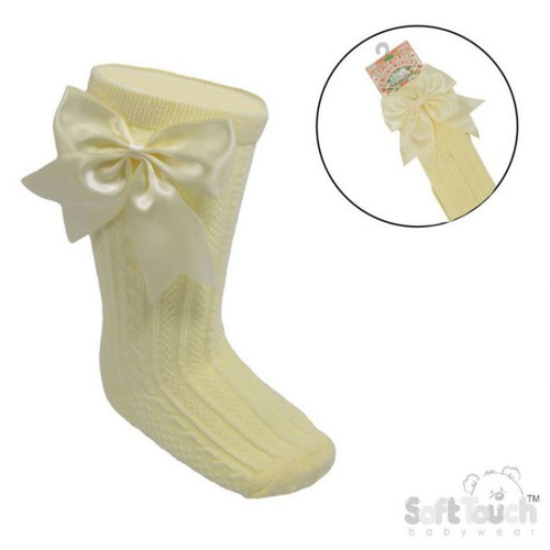 4S350-L SOFT TOUCH 'ELEGANCE' KNEE LENGTH SOCKS with SATIN BOW - LEMON