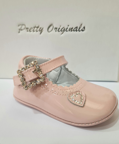 Pretty Originals UE02191 Girls Pink Patent Mary-Jane Style Shoe with Decorative Trim Pretty Originals UE02191 Girls Pink Patent Mary-Jane Style Shoe with Decorative Trim