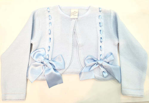 PRETTY ORIGINALS CARDIGAN BLUE E1368 WITH RIBBON AND BOWS PRETTY ORIGINALS CARDIGAN BLUE E1368 WITH RIBBON AND BOWS