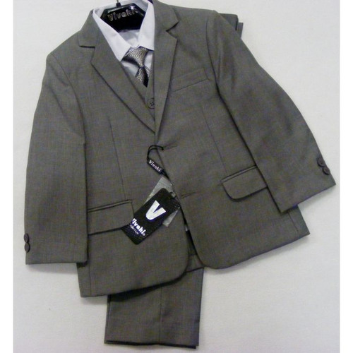 GREY  5PCE with WHITE SHIRT & SILVER TIE -V037