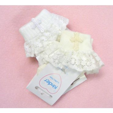 0206 KINDER CROSS DAISY LACE CHRISTENING SOCK