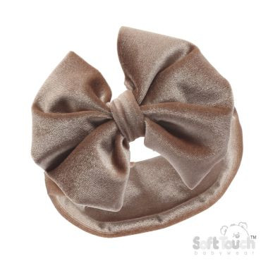 Soft Touch HB114 Baby Girls Big Bow Velour Headband - Coffee