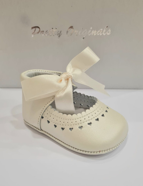 Pretty Originals UE02741E Girls Ivory Shimmer Mary-Jane Style Shoe with Decorative Heart Trim & Ribbon Tie Bow Pretty Originals UE02741E Girls Ivory Shimmer Mary-Jane Style Shoe with Decorative Heart Trim & Ribbon Tie Bow
