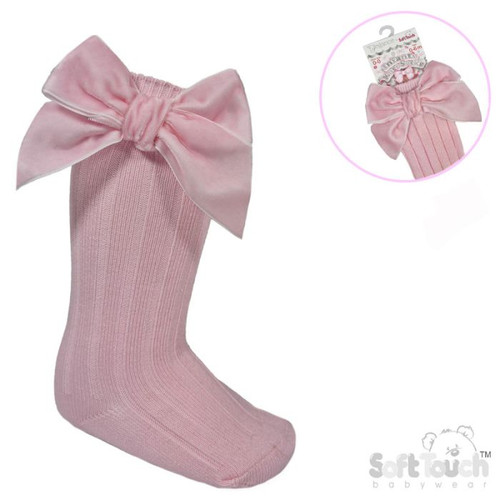 S360-P SOFT TOUCH RIBBED KNEE SOCKS with LARGE VELVET BOW - PINK S360-P SOFT TOUCH RIBBED KNEE SOCKS with LARGE VELVET BOW - PINK