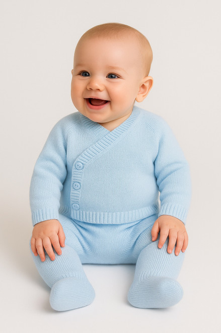 A4954 SIDE BUTTONED FRONT KNITTED 2PCE - BLUE