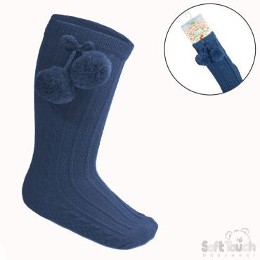 Knee Length Socks with Pom - Steel Blue