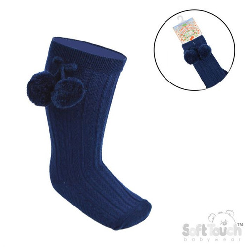 Knee Length Socks with Pom - Navy Knee Length Socks with Pom - Navy
