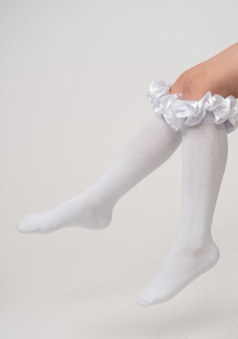 Caramelo White Ruffle ribbon knee High socks 044918