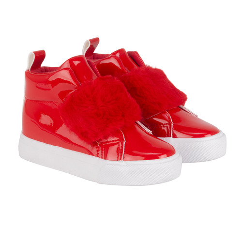 Little A FUREVER Faux Fur Strap High Top - Red LA24511