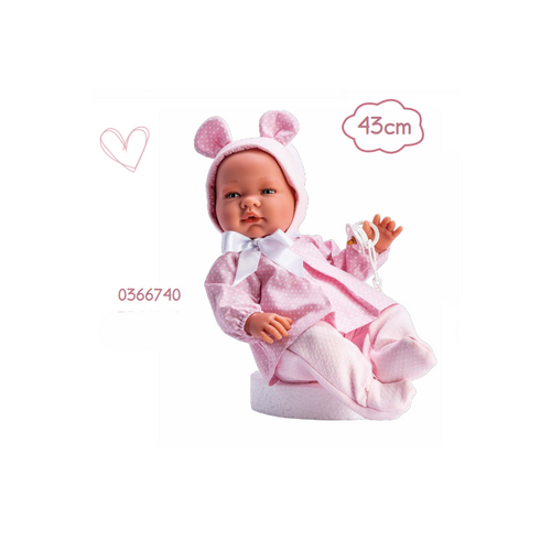 0366740 ASI 43CM DOLL BEAR EAR 2PCE OUTFIT - PINK- BOXED