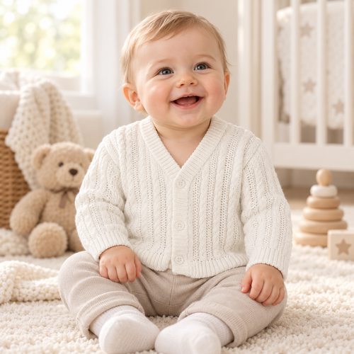 Nursery Time 590 Baby Boys Cable Knit Cardigan - White