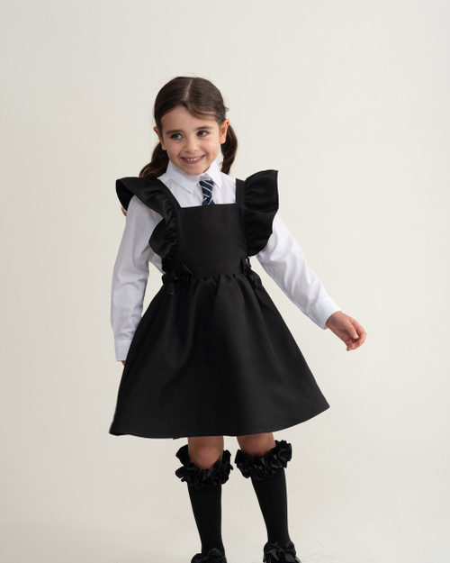 Caramelo Girls Black School Frill Pinafore with Bow 342142