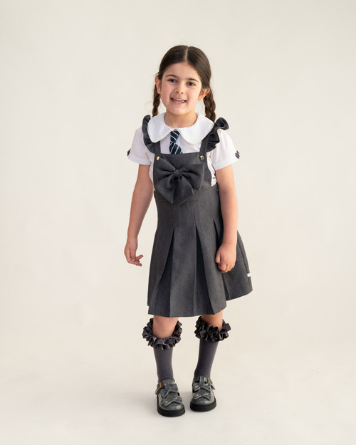 EXCLUSIVE Caramelo Girls Grey School Pleated Pinafore with Bow 342188