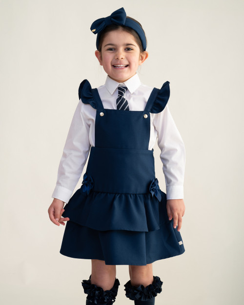 Caramelo Girls Navy School RA-RA Frill Pinafore with Bows 342184