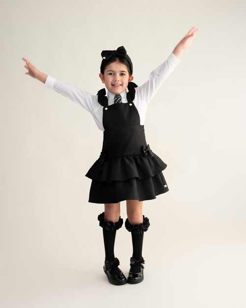 Caramelo Girls Black School RA-RA Frill Pinafore with Bows 342184