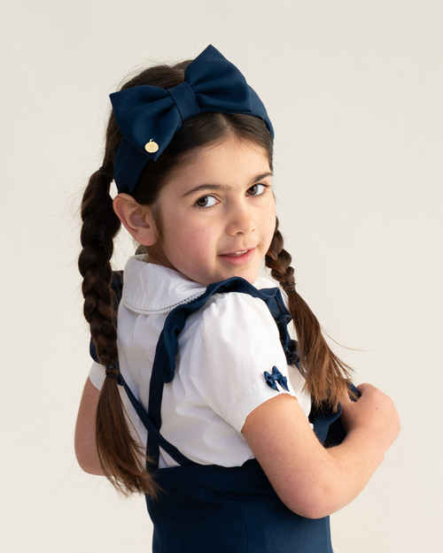 EXCLUSIVE Caramelo Girls White School Shirt with Navy Bows 349790