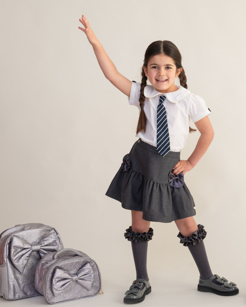 EXCLUSIVE Caramelo Girls Grey School Skirt with Bows 345389