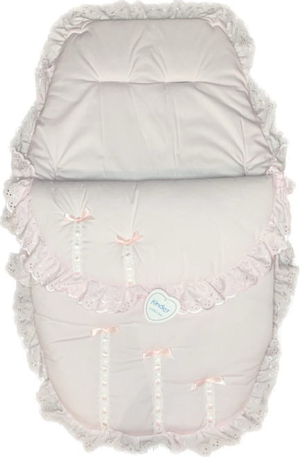 Kinder 1943 Five Bow Ribbon Slot And Lace Buggy Liner Cosy Toes Pink