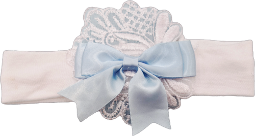 Kinder 9966 Baby Girls Daimonte/ Lace Bow Headband - White/Blue