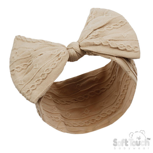 Soft Touch HB112 Baby girls Cable Big Bow Headband - Beige