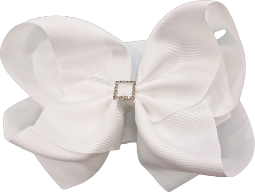 Bow Diva Baby Girls Extra Large Bow Headband with Diamante Square Centre - White