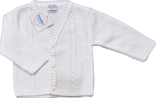 Kinder 1118 Boys Cable Knit Cardigan - White