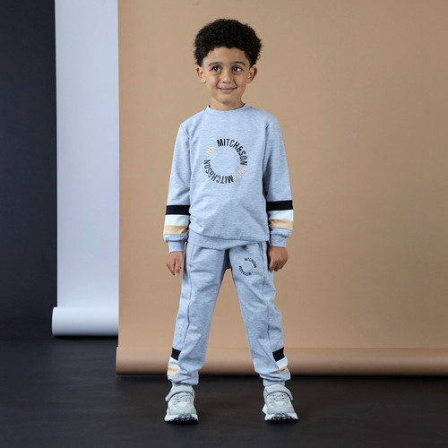 Mitch & Son Boys Grey Melange Crewneck Tracksuit with Striped Cuffs & Bold Logo on Chest  - LOGAN (MS25604)