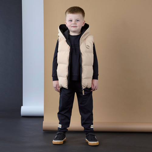 Mitch & Son Boys Beige/Black Reversible Gilet with Rubber Badge - JAMES (MS25603)