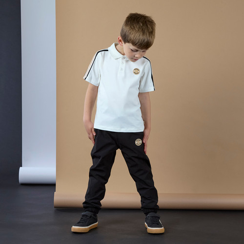 Mitch & Son Boys Black Nylon Trousers with Contrast Stitching & Logo Badge on One Leg  - JUSTIN (MS25612)