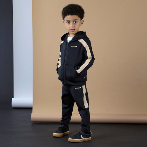 Mitch & Son Boys Black Hoodie Tracksuit with Contrast Piping down