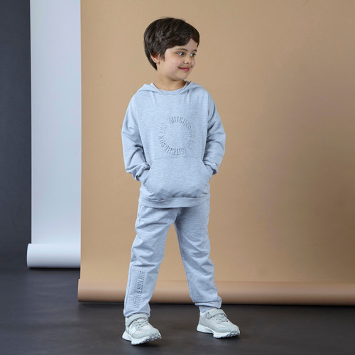 Mitch & Son Boys Grey Embossed Melange Hoodie Tracksuit with Ribbed Trims & Tonal Branding  - LENNON (MS25608)