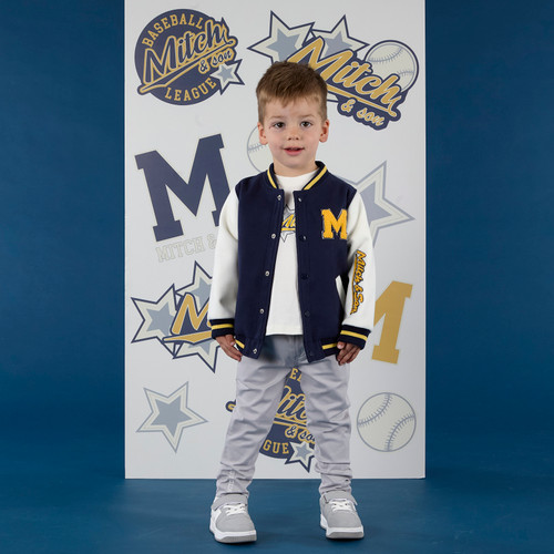 Mitch & Son Boys Navy Varsity Style Bomber Jacket with 'M' Logo on Chest - KANO (MS25504)
