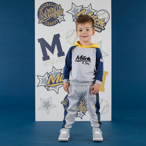 Mitch & Son Boys Grey Colourblock Raglan Hoodie Tracksuit with Contrast Sleeves & Hood & Logo on Chest  - KASH (MS25509)