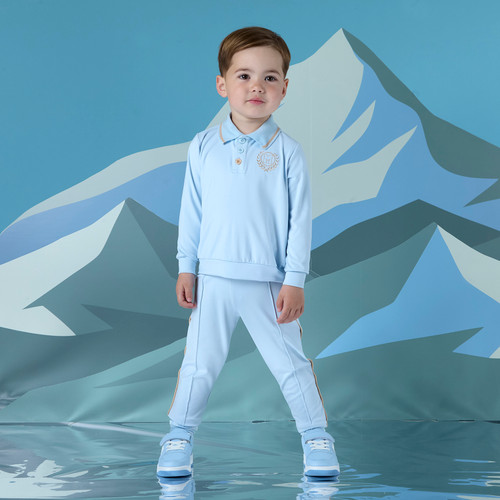 Mitch & Son Boys Blue Polo Tracksuit with Logo Crest & Matching smart Joggers - JORDAN (MS25411)