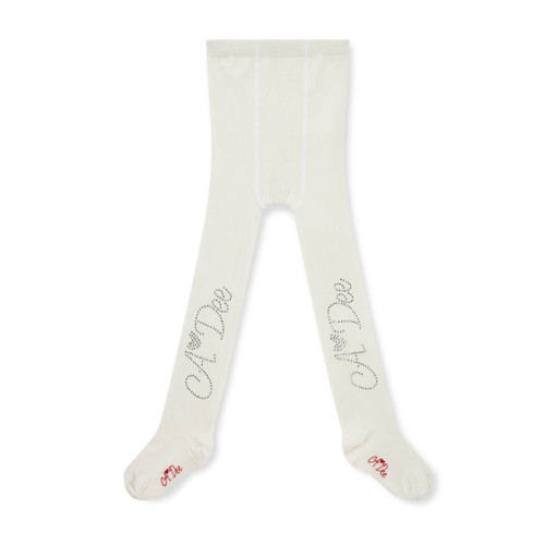 ADEE Girls White Tights with Diamante Logo - LUMI (W251902)