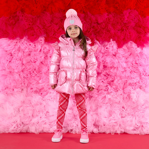 ADEE Girls Pink Padded Jacket with Frilled Heart Pockets - LILIANA (W251201)