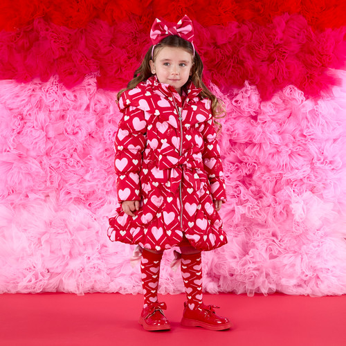 ADEE Girls Red Heart Printed Coat with Bows - LAUREN (W251202)